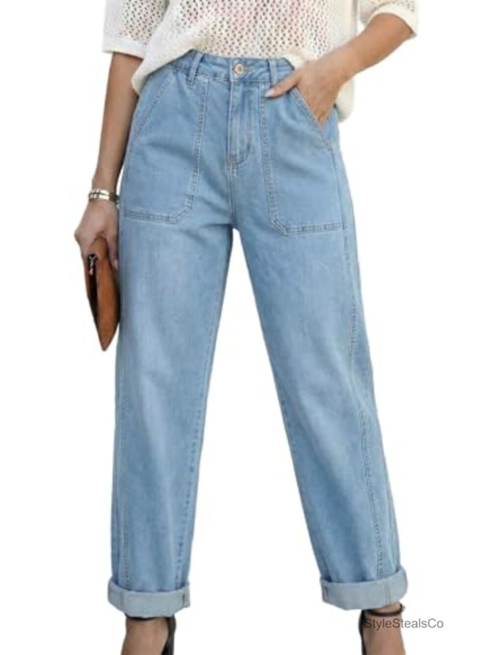High Waisted Straight Leg Jeans Stretchy Boyfriend Denim Pants Casual